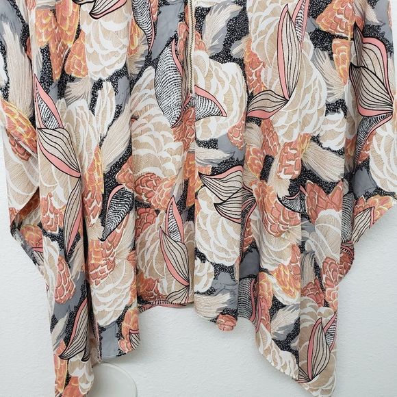 Angl Tropical Flower Print Half Zip Flowy Blouse Size S - Picture 3 of 7